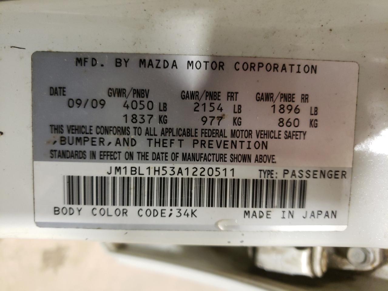 Photo 10 from auction – 2010 MAZDA 3 S with VIN JM1BL1H53A1220511