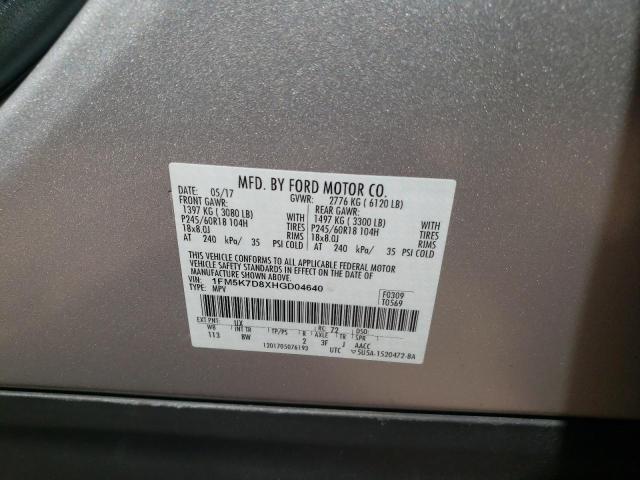 Photo 10 from auction – 2017 FORD EXPLORER X with VIN 1FM5K7D8XHGD04640
