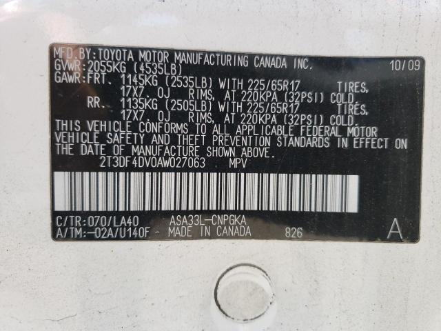 Photo 10 from auction – 2010 TOYOTA RAV4 LIMIT with VIN 2T3DF4DV0AW027063