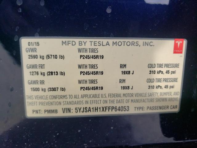 Photo 10 from auction – 2015 TESLA MODEL S 85 with VIN 5YJSA1H1XFFP64053
