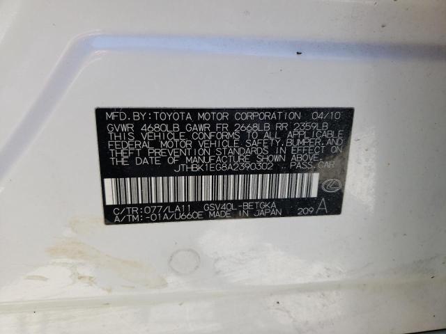 LEXUS ES 350 2010 with VIN JTHBK1EG8A2390302 - Photo from auction