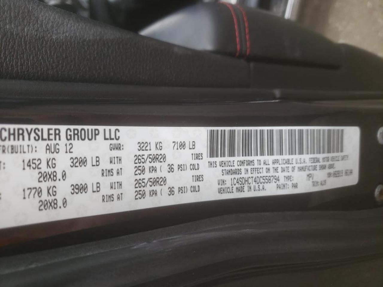 Photo 10 from auction – 2013 DODGE DURANGO R/ with VIN 1C4SDHCT4DC558794