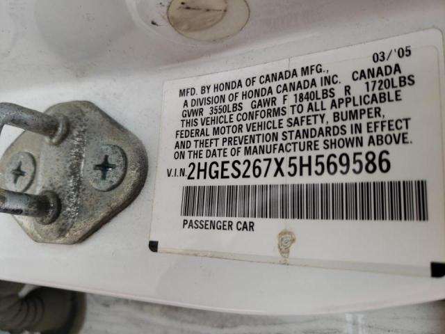 Photo 10 from auction – 2005 HONDA CIVIC EX with VIN 2HGES267X5H569586