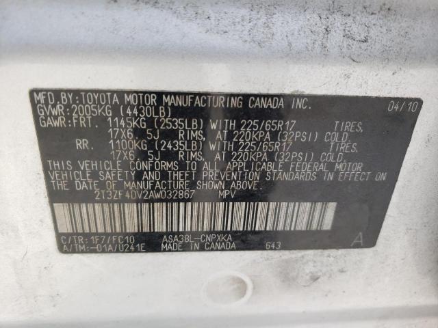 Photo 10 from auction – 2010 TOYOTA RAV4 with VIN 2T3ZF4DV2AW032867