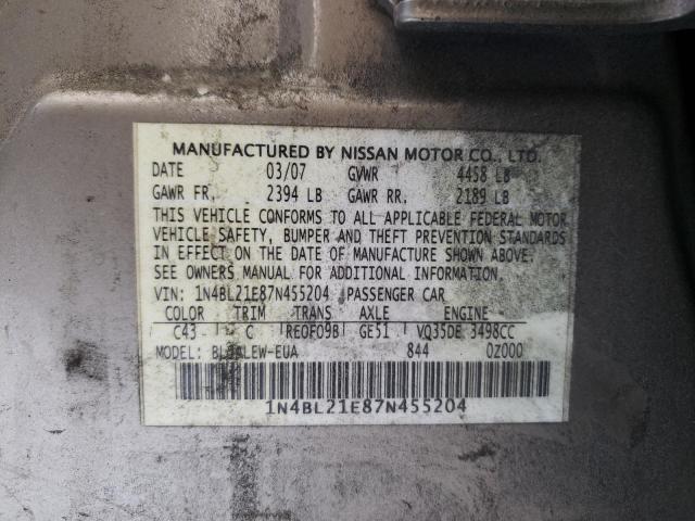 Photo 10 from auction – 2007 NISSAN ALTIMA 3.5 with VIN 1N4BL21E87N455204