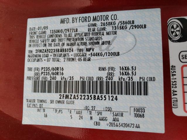 Photo 10 from auction – 2005 FORD FREESTAR S with VIN 2FMZA52235BA55124