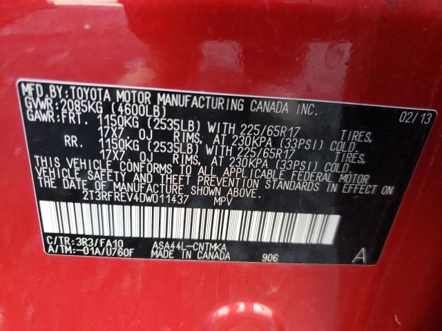 Photo 10 from auction – 2013 TOYOTA RAV4 XLE with VIN 2T3RFREV4DW011437