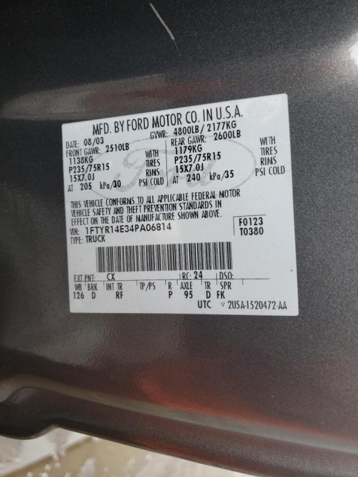 Photo 10 from auction – 2004 FORD RANGER SUP with VIN 1FTYR14E34PA06814