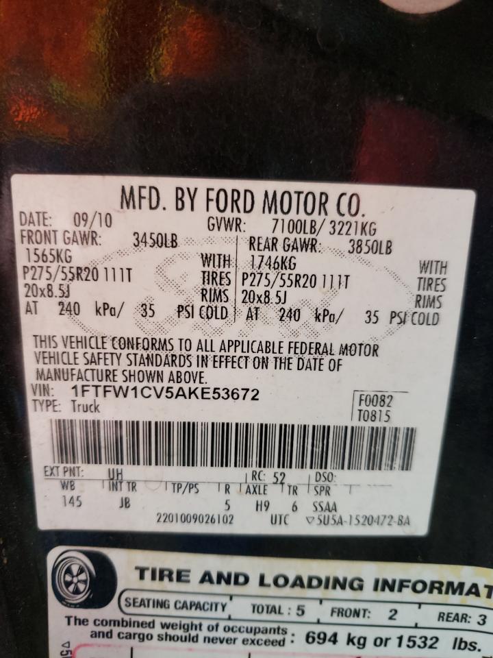 Photo 10 from auction – 2010 FORD F150 SUPER with VIN 1FTFW1CV5AKE53672