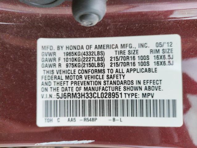 Photo 10 from auction – 2012 HONDA CR-V with VIN 5J6RM3H33CL028951