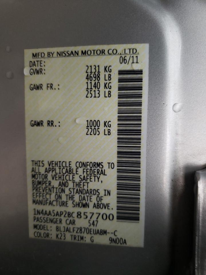 Photo 10 from auction – 2011 NISSAN MAXIMA S with VIN 1N4AA5AP2BC857700