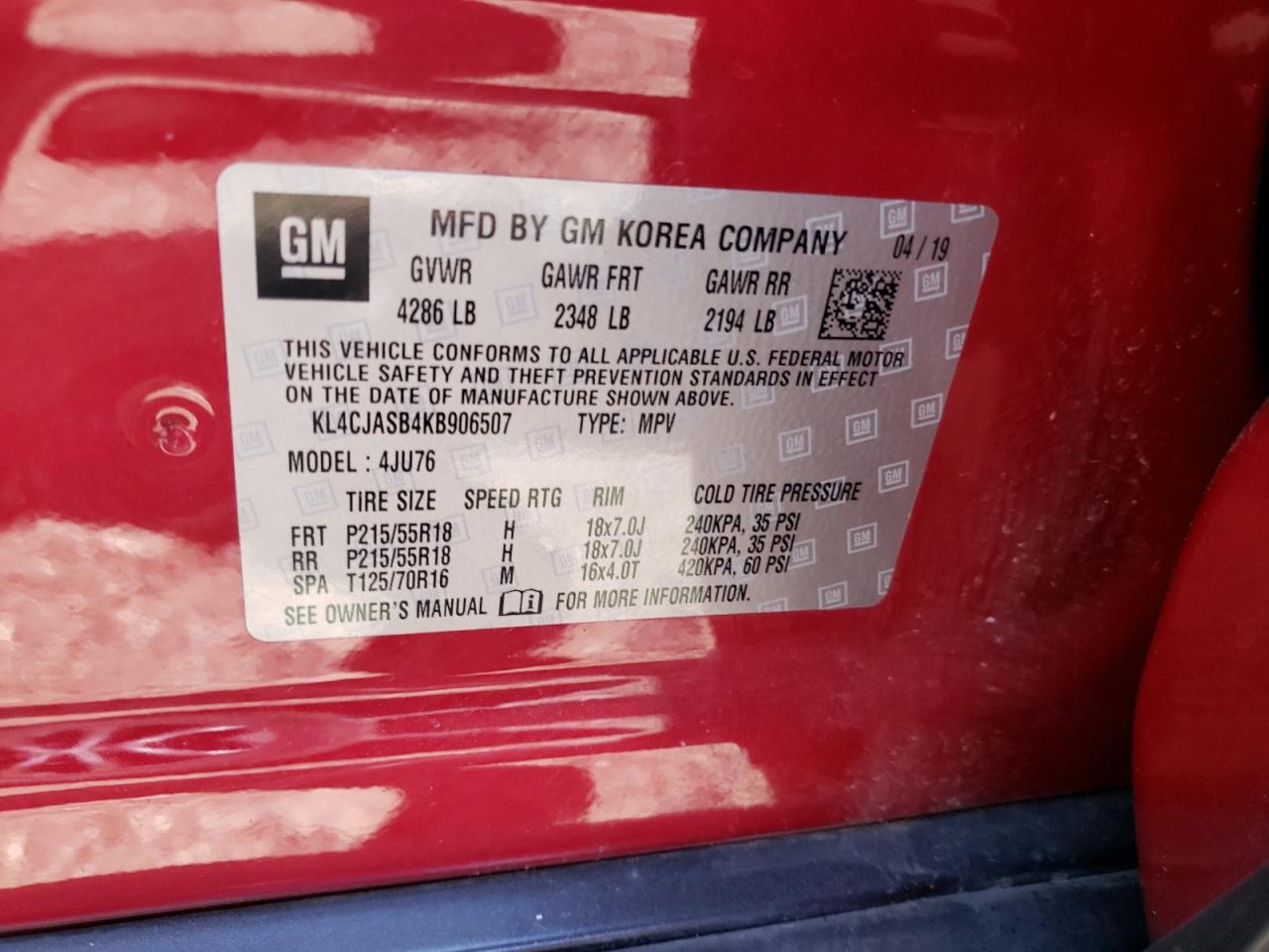 Photo 10 from auction – 2019 BUICK ENCORE PRE with VIN KL4CJASB4KB906507
