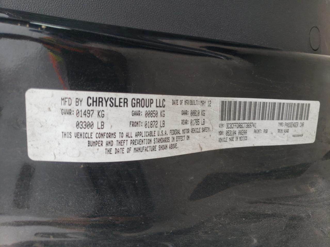 Photo 10 from auction – 2012 FIAT 500 POP with VIN 3C3CFFDR6CT369741