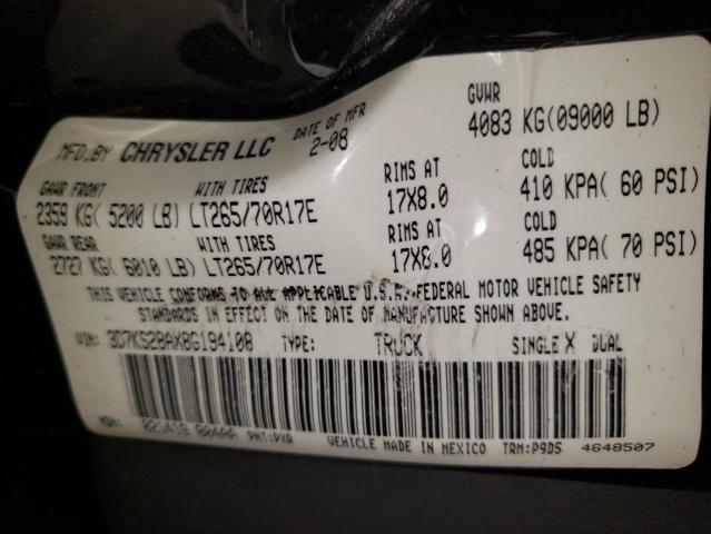 Photo 10 from auction – 2008 DODGE RAM 2500 S with VIN 3D7KS28AX8G194108