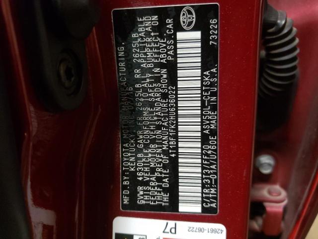 Photo 10 from auction – 2017 TOYOTA CAMRY LE with VIN 4T1BF1FK2HU636022