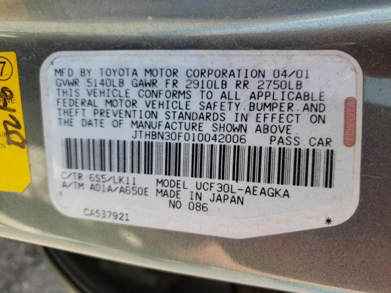 Photo 10 from auction – 2001 LEXUS LS 430 with VIN JTHBN30F010042006