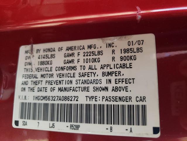Photo 10 from auction – 2007 HONDA ACCORD with VIN 1HGCM56327A086272