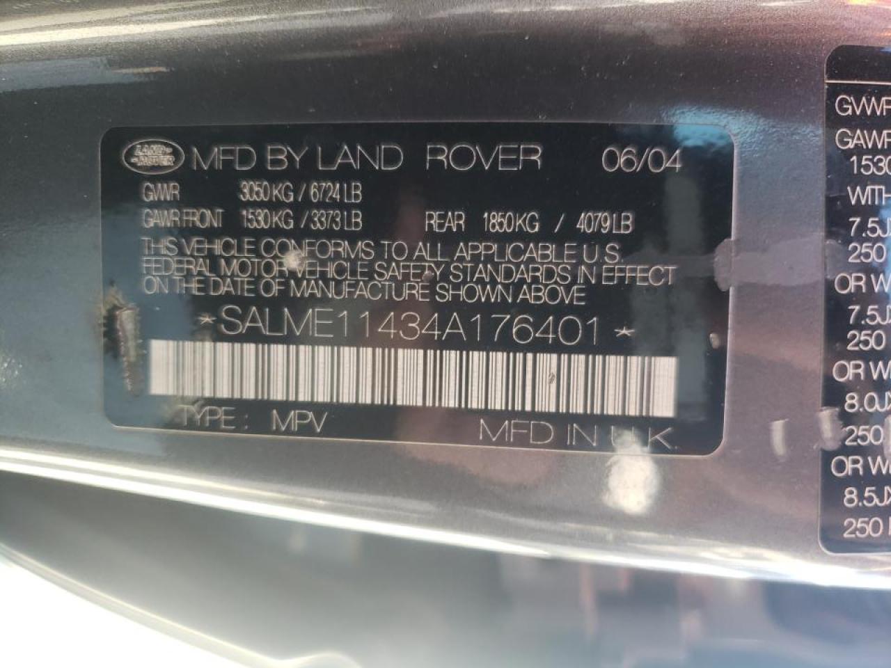 Photo 10 from auction – 2004 LAND ROVER RANGE ROVE with VIN SALME11434A176401