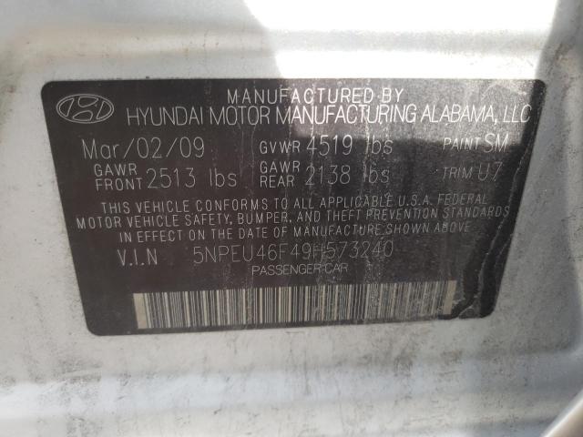 HYUNDAI SONATA SE 2009 with VIN 5NPEU46F49H573240 - Photo from auction