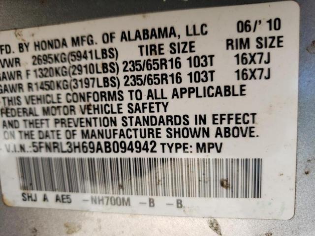 Photo 10 from auction – 2010 HONDA ODYSSEY EX with VIN 5FNRL3H69AB094942