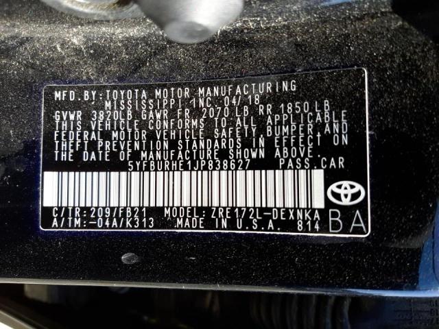 Photo 10 from auction – 2018 TOYOTA COROLLA L with VIN 5YFBURHE1JP838627