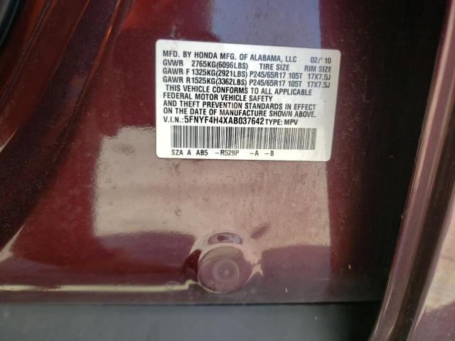 Photo 10 from auction – 2010 HONDA PILOT EX with VIN 5FNYF4H4XAB037642