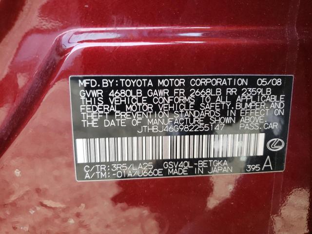 Photo 10 from auction – 2008 LEXUS ES 350 with VIN JTHBJ46G982255147