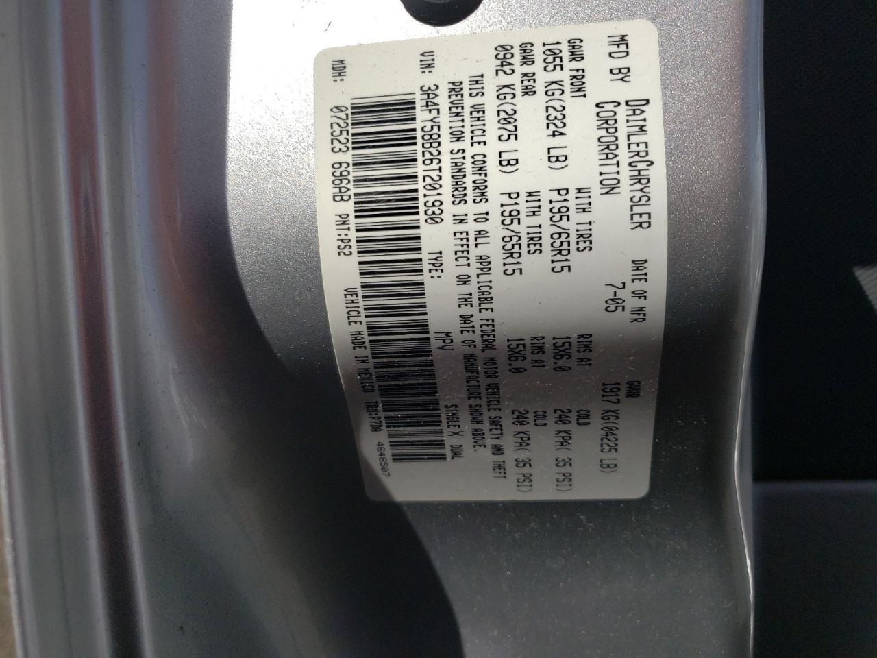 Photo 10 from auction – 2006 CHRYSLER PT CRUISER with VIN 3A4FY58B26T201930