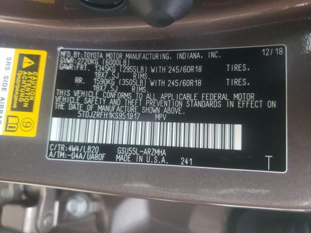 Photo 10 from auction – 2019 TOYOTA HIGHLANDER with VIN 5TDJZRFH1KS951917