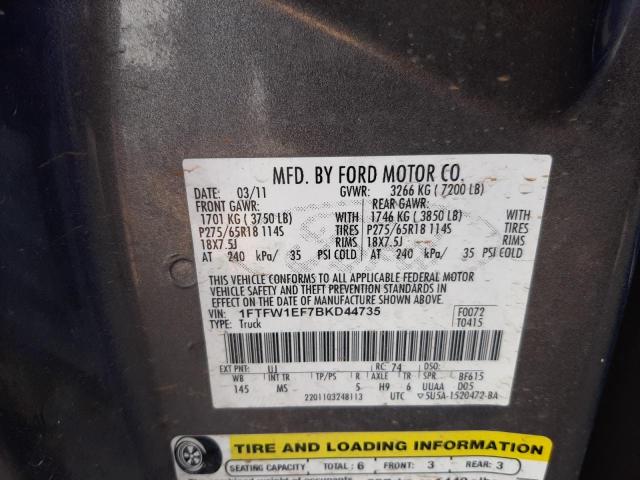 Photo 10 from auction – 2011 FORD F150 SUPER with VIN 1FTFW1EF7BKD44735
