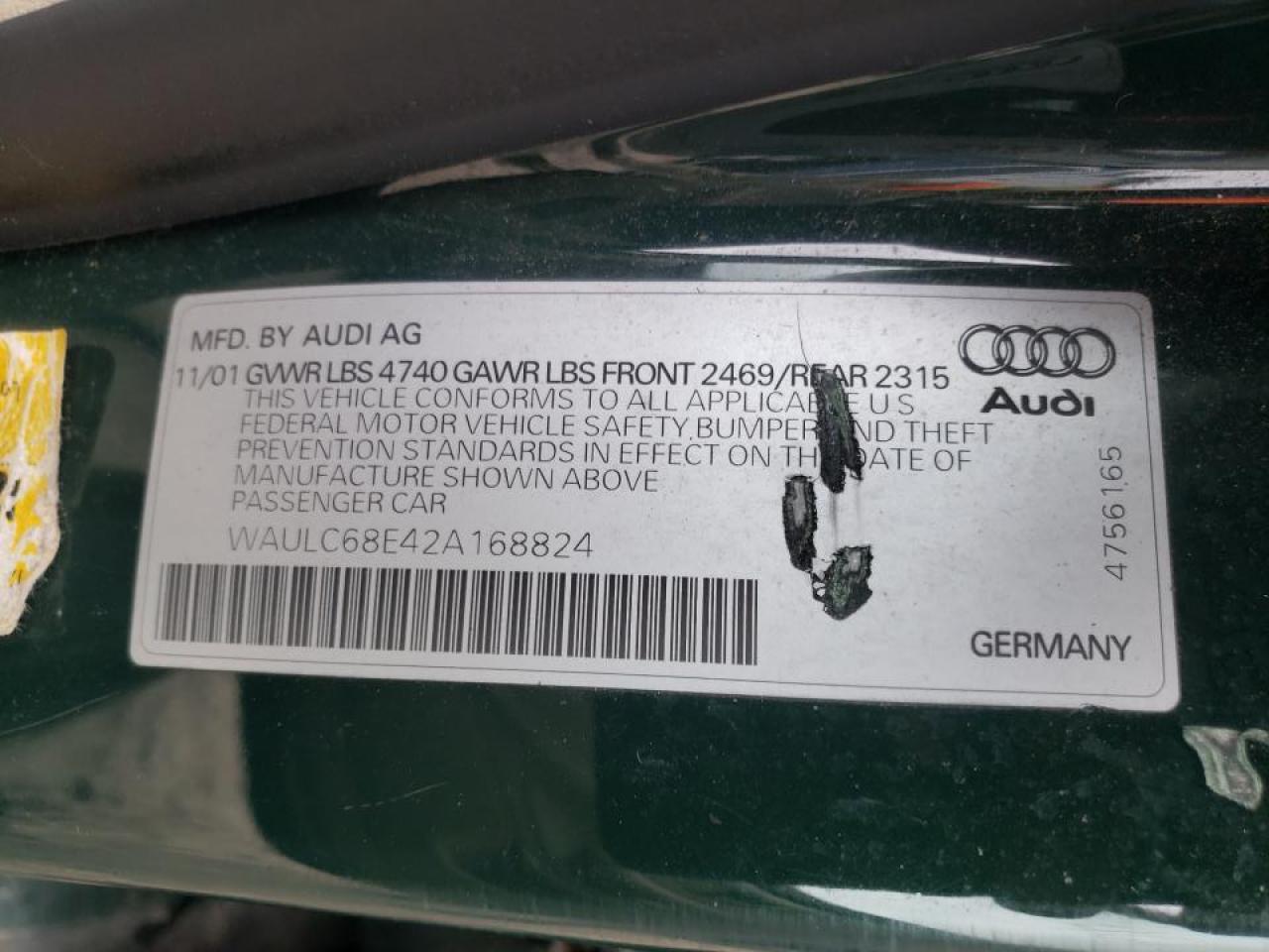 Photo 19 from auction – 2002 AUDI A4 1.8T QU with VIN WAULC68E42A168824