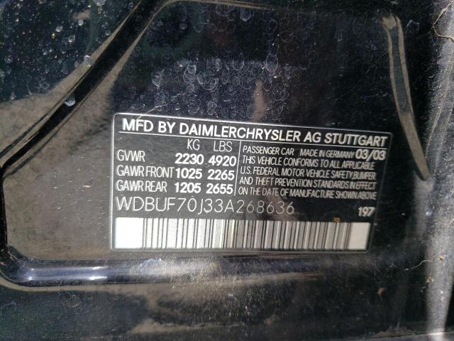 Photo 10 from auction – 2003 MERCEDES-BENZ E 500 with VIN WDBUF70J33A268636