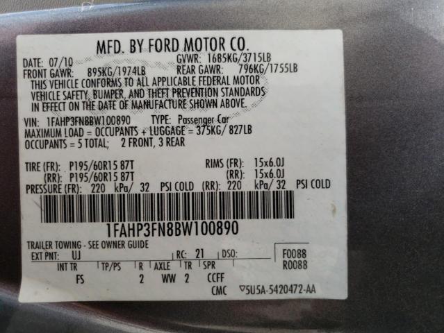 Photo 10 from auction – 2011 FORD FOCUS with VIN 1FAHP3FN8BW100890