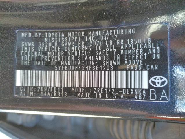 Photo 10 from auction – 2017 TOYOTA COROLLA L with VIN 5YFBURHE3HP681208