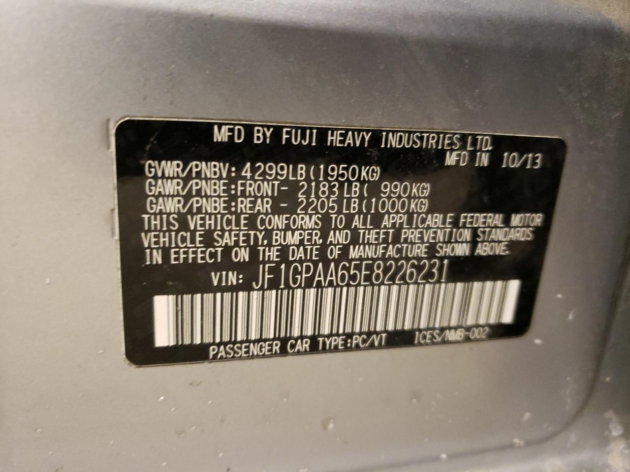 Photo 10 from auction – 2014 SUBARU IMPREZA with VIN JF1GPAA65E8226231