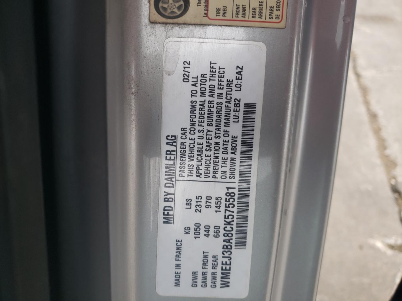 Photo 10 from auction – 2012 SMART FORTWO PUR with VIN WMEEJ3BA8CK575581