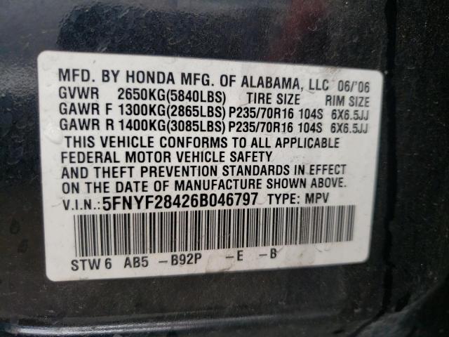 Photo 10 from auction – 2006 HONDA PILOT EX with VIN 5FNYF28426B046797