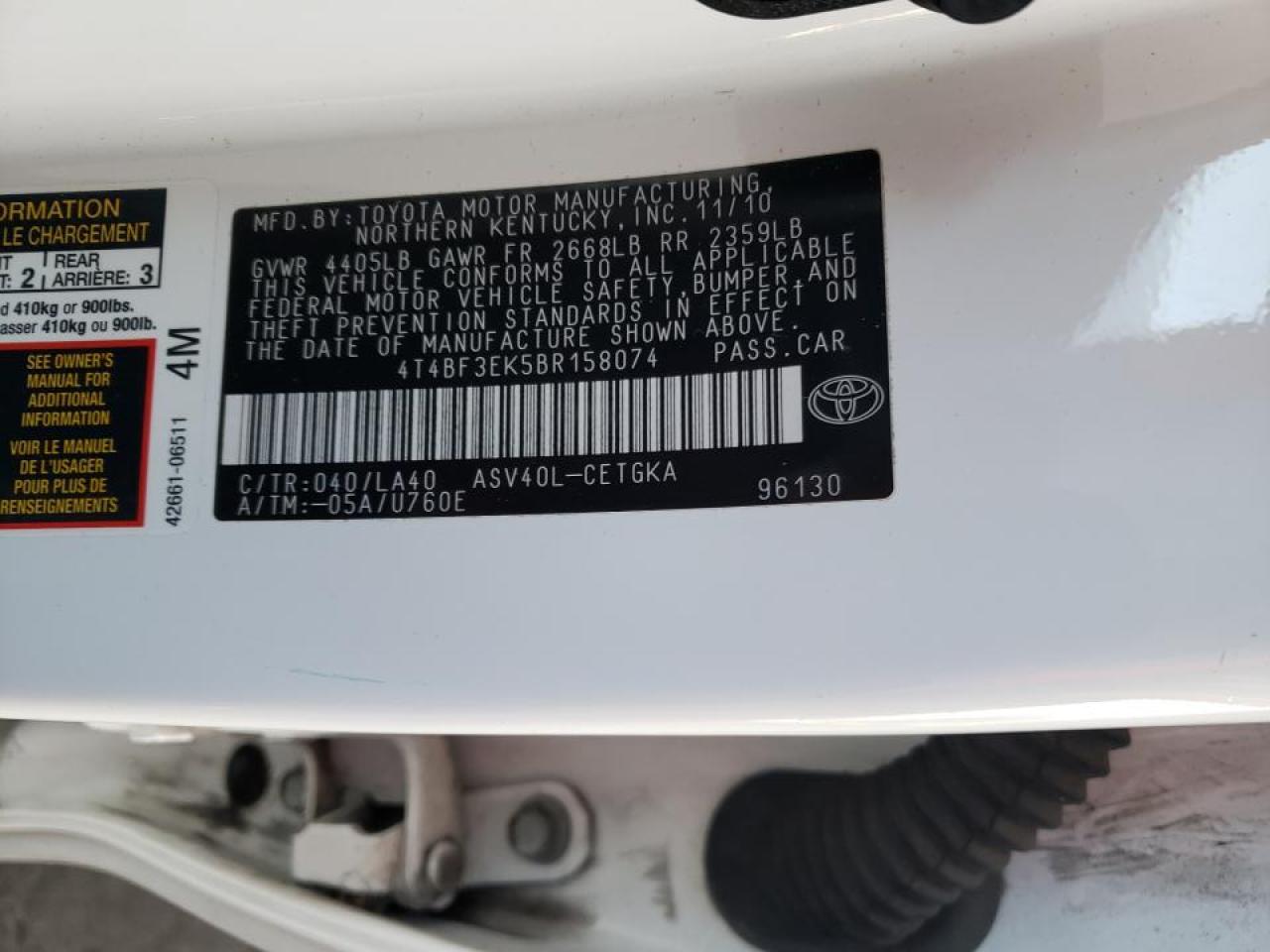 Фото 10 с аукциона – 2011 TOYOTA CAMRY BASE с VIN 4T4BF3EK5BR158074