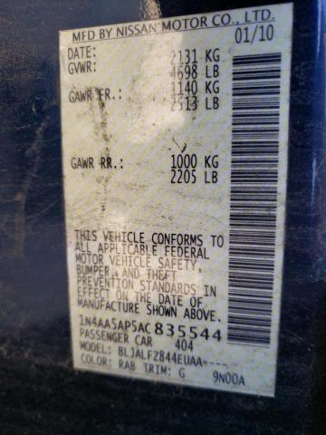 Photo 10 from auction – 2010 NISSAN MAXIMA S with VIN 1N4AA5AP5AC835544