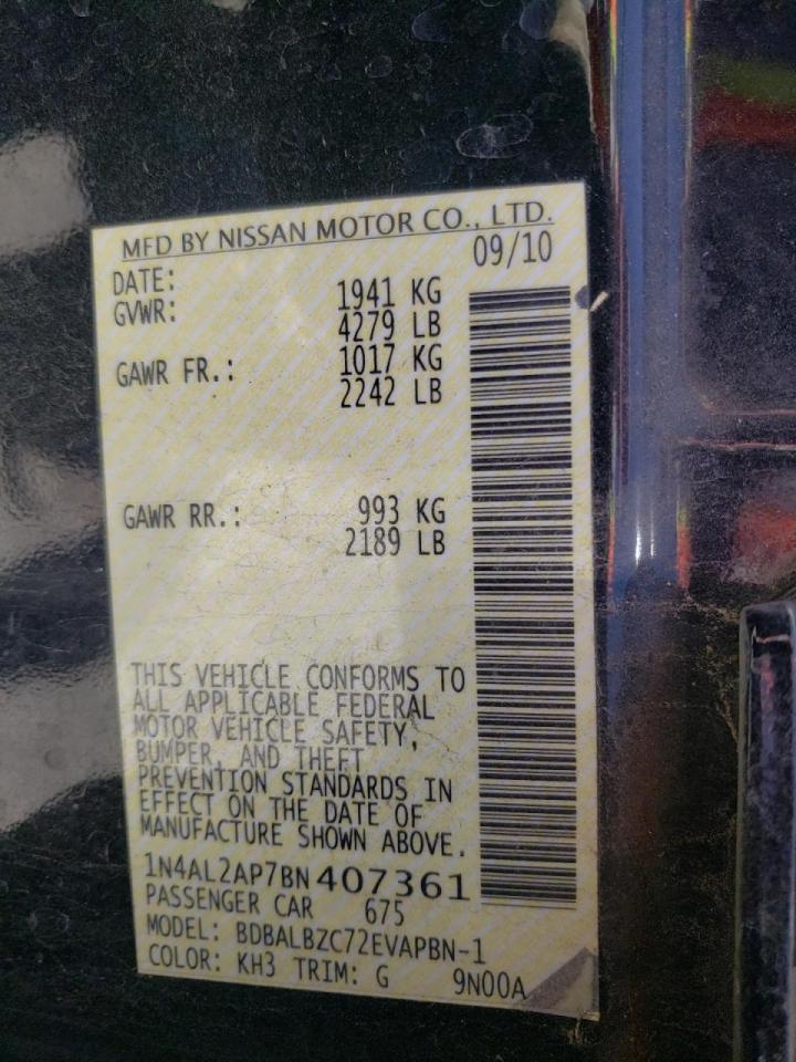 Photo 10 from auction – 2011 NISSAN ALTIMA BAS with VIN 1N4AL2AP7BN407361
