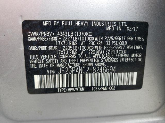 Photo 10 from auction – 2017 SUBARU CROSSTREK with VIN JF2GPANC2H8246694