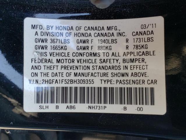 Photo 10 from auction – 2011 HONDA CIVIC LX with VIN 2HGFA1F52BH309355