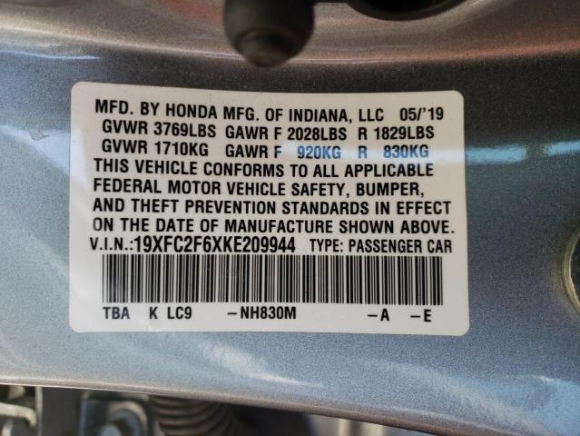 HONDA CIVIC LX 2019 with VIN 19XFC2F6XKE209944 - Photo from auction