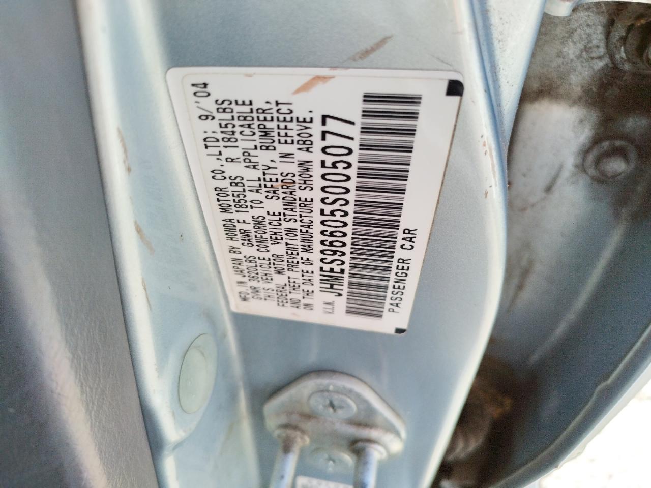 Photo 10 from auction – 2005 HONDA CIVIC HYBR with VIN JHMES96605S005077