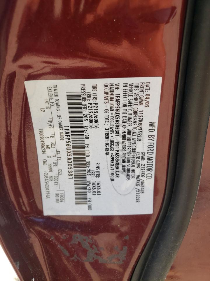 Photo 10 from auction – 2005 FORD TAURUS SEL with VIN 1FAFP56UX5A305381