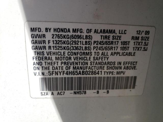 Photo 10 from auction – 2010 HONDA PILOT EXL with VIN 5FNYF4H65AB028641
