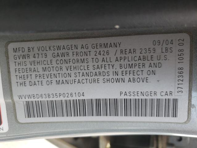 Photo 10 from auction – 2005 VOLKSWAGEN PASSAT GLS with VIN WVWBD63B35P026104