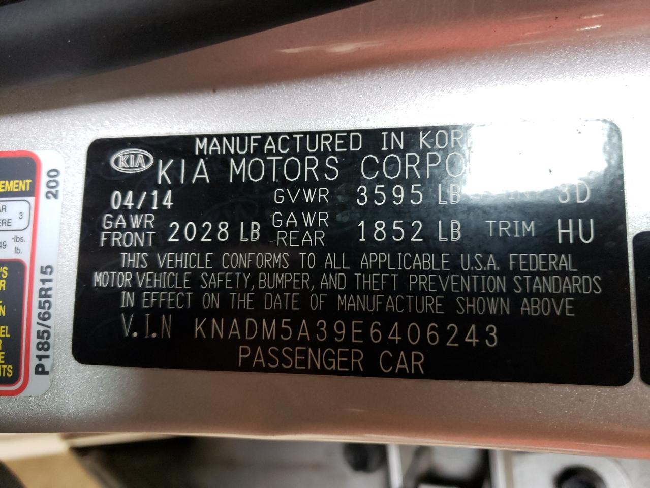 Photo 10 from auction – 2014 KIA RIO LX with VIN KNADM5A39E6406243
