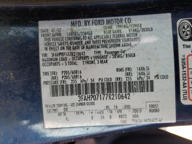 Photo 10 from auction – 2007 FORD FUSION SE with VIN 3FAHP07177R210642