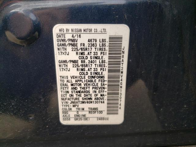 NISSAN ROGUE S 2016 with VIN JN8AT2MV4GW130744 - Photo from auction